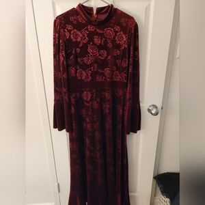 Shein Burgandy Crushed Velvet Maxi Dess Size XL